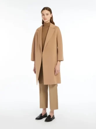 Short double-faced wool coat, camel