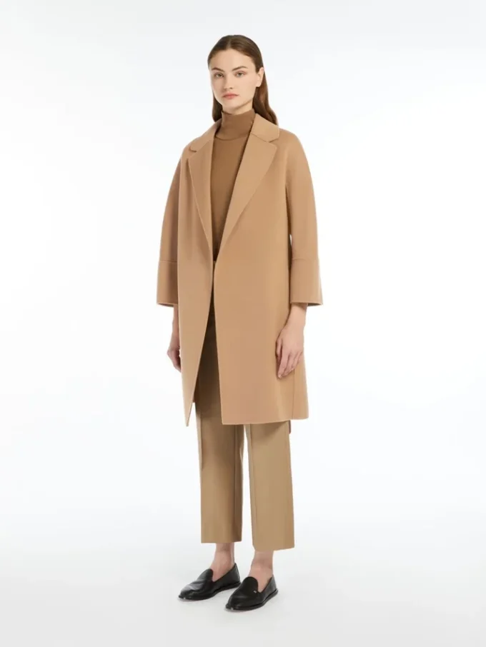 Short double-faced wool coat, camel