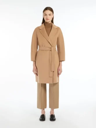 Short double-faced wool coat, camel