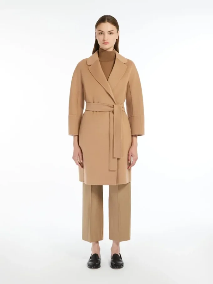 Short double-faced wool coat, camel