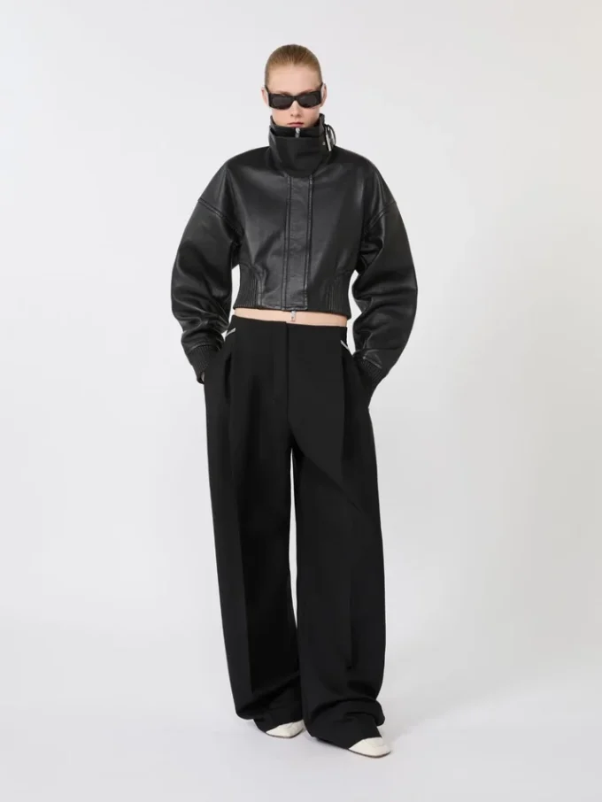 Short leather jacket, black