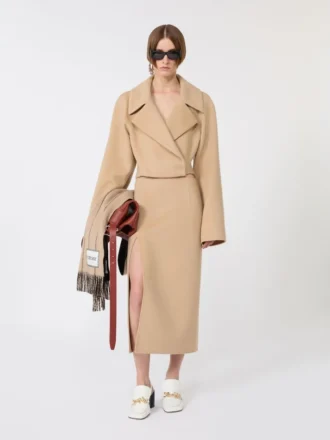 Long double-faced wool skirt, caramel