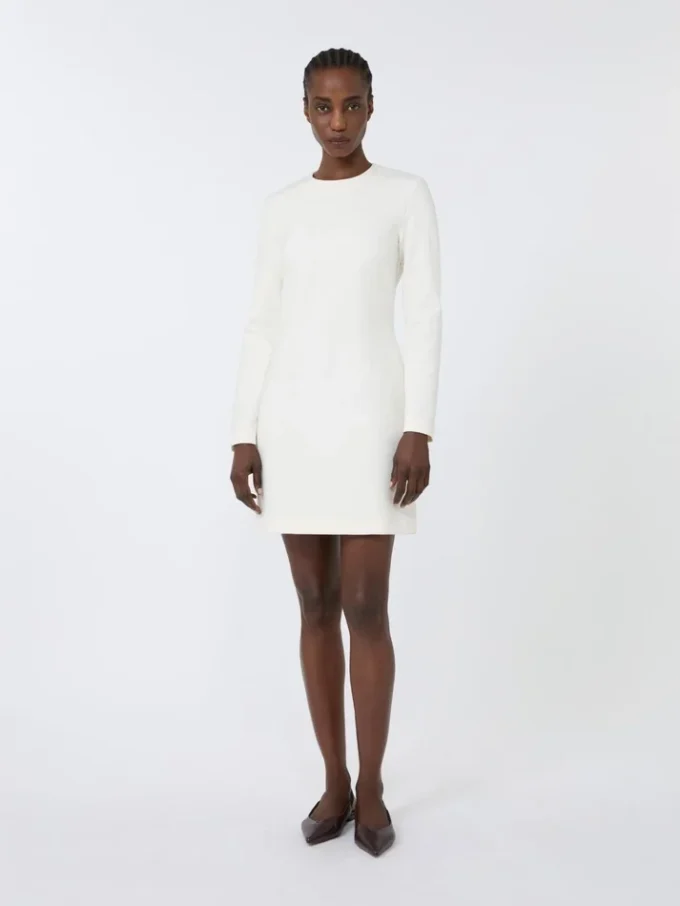Short scuba jersey dress, ivory