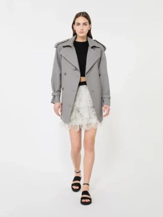 Short skirt with petals in printed organza, pearl grey