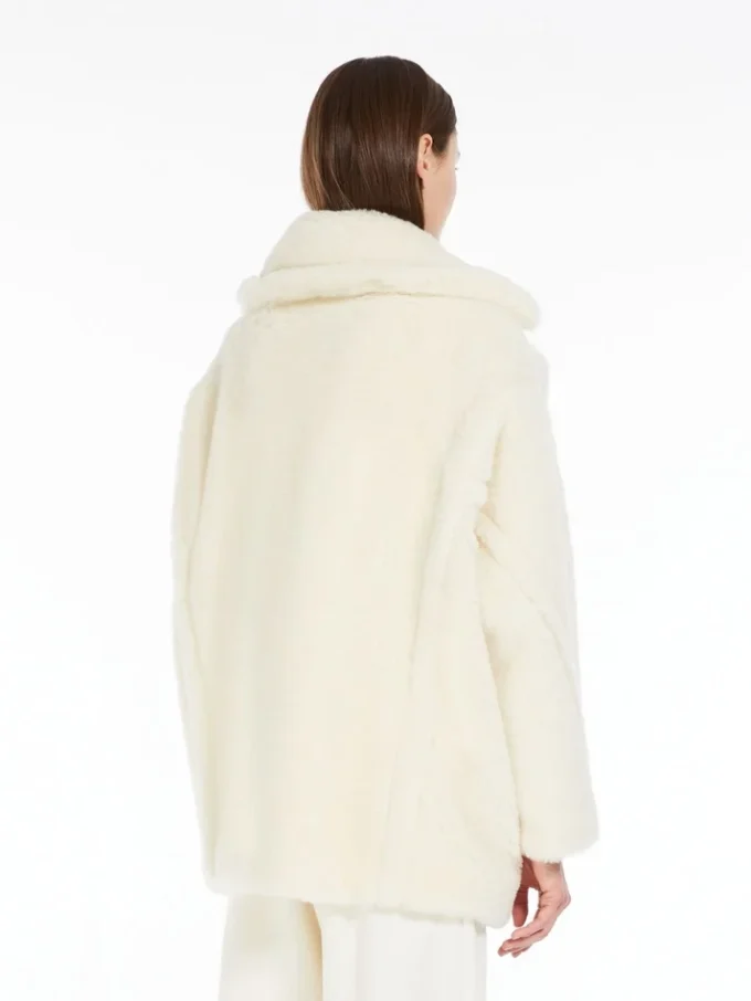 Short teddy bear icon coat in alpaca and wool, white