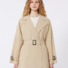 Short trench coat in water-repellent canvas, beige