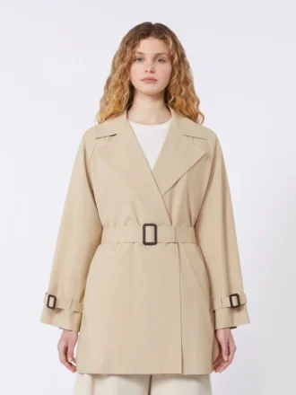 Short trench coat in water-repellent canvas, beige