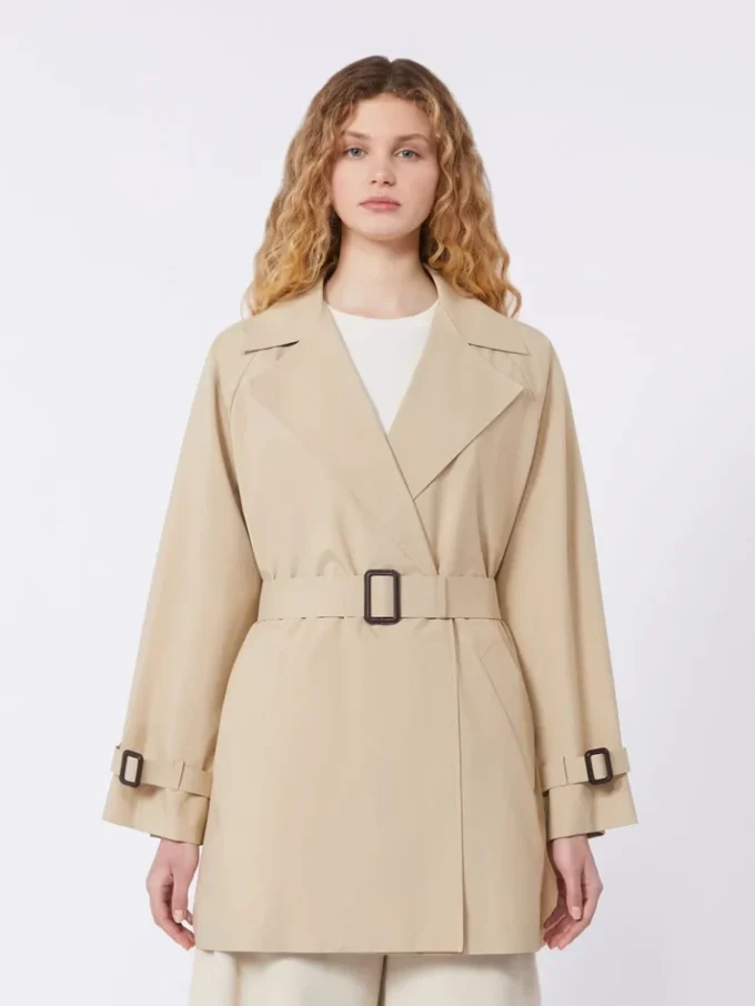 Short trench coat in water-repellent canvas, beige