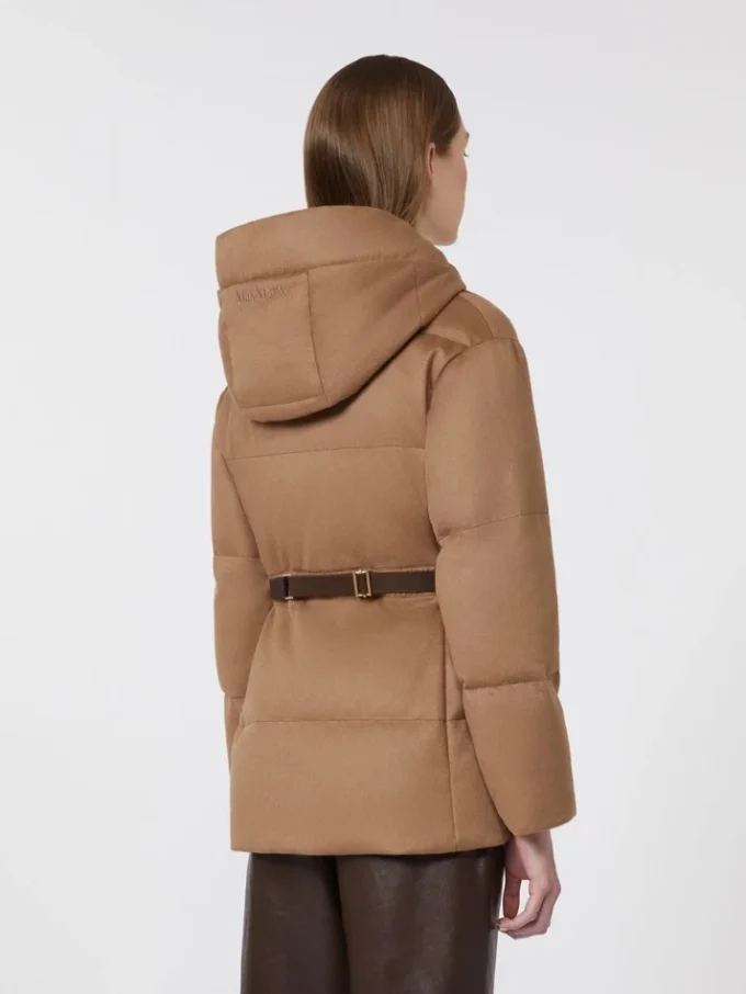 Short water-repellent canvas and camel down jacket, camel