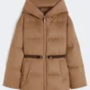 Short water-repellent canvas and camel down jacket, camel