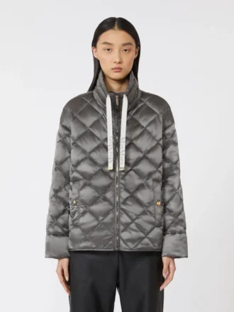 Short water-repellent canvas down jacket, dark grey