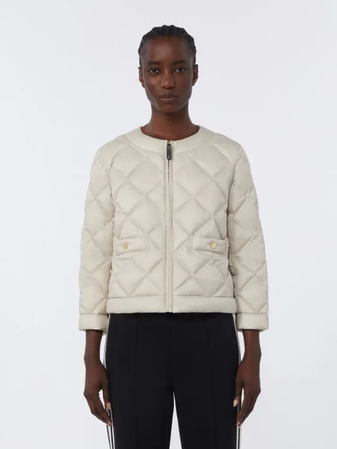 Short water-repellent canvas padded jacket, sand