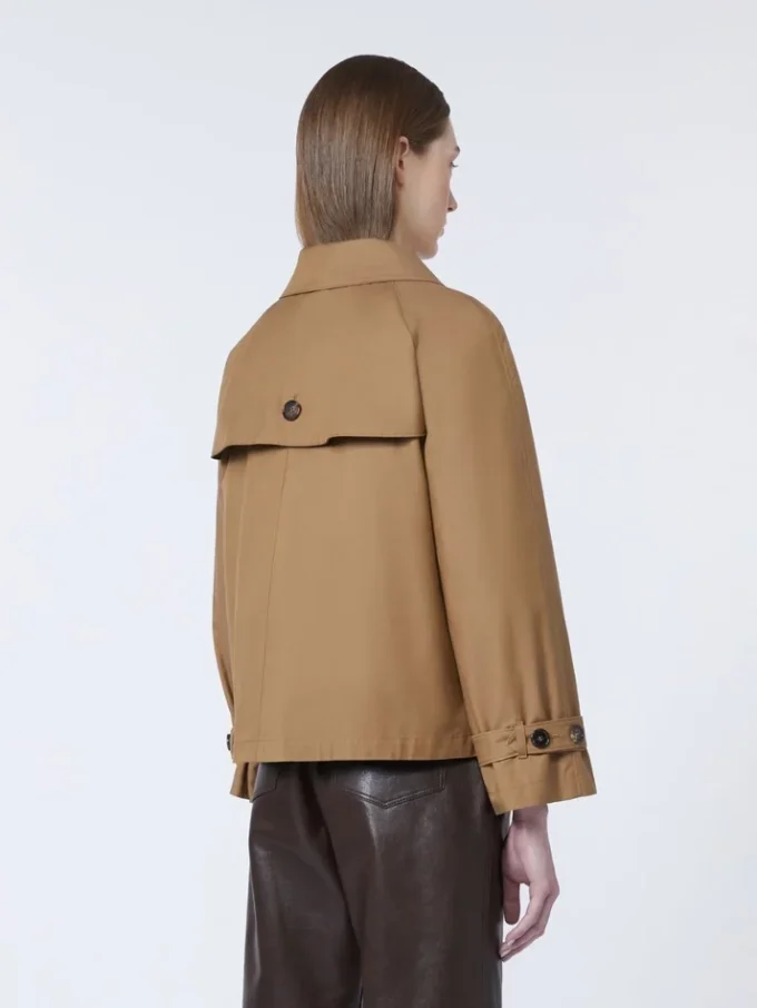 Short water-repellent twill trench coat, brown