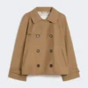 Short water-repellent twill trench coat, brown