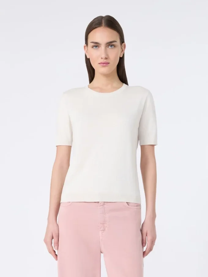 Silk and cotton jumper, ecru