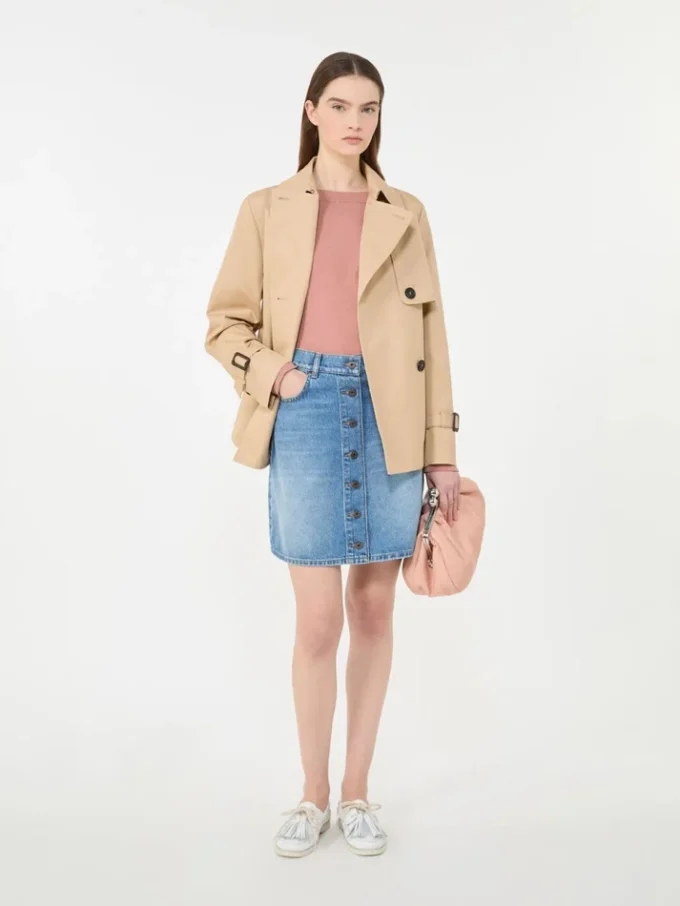 Cropped, water-repellent gabardine trench coat, beige