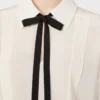 Silk blouse with bow tie, beige