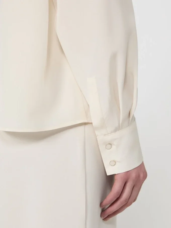 Silk blouse with bow tie, beige