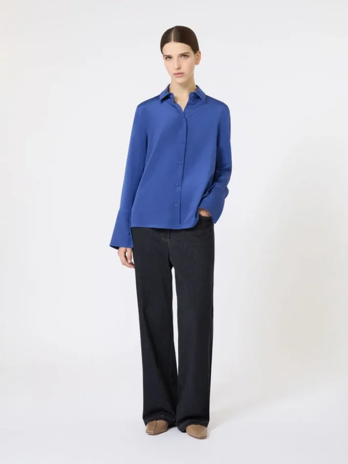 Silk crepe de chine shirt, cornflower blue