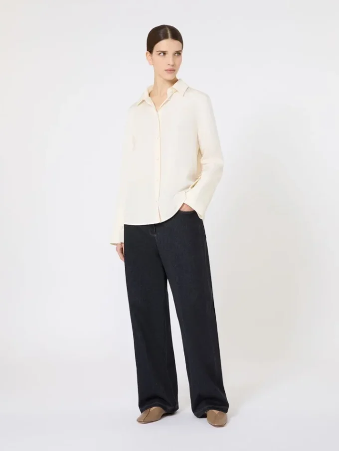 Silk crepe de chine shirt, ivory