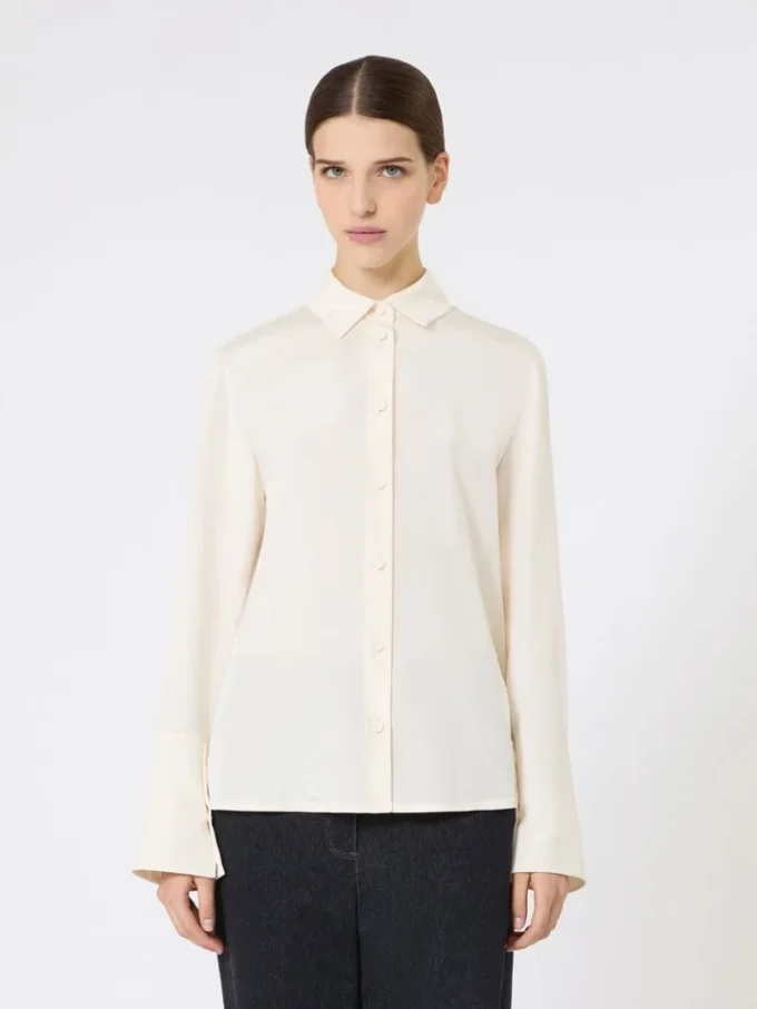 Silk crepe de chine shirt, ivory