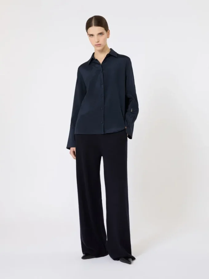 Silk crepe de chine shirt, ultramarine
