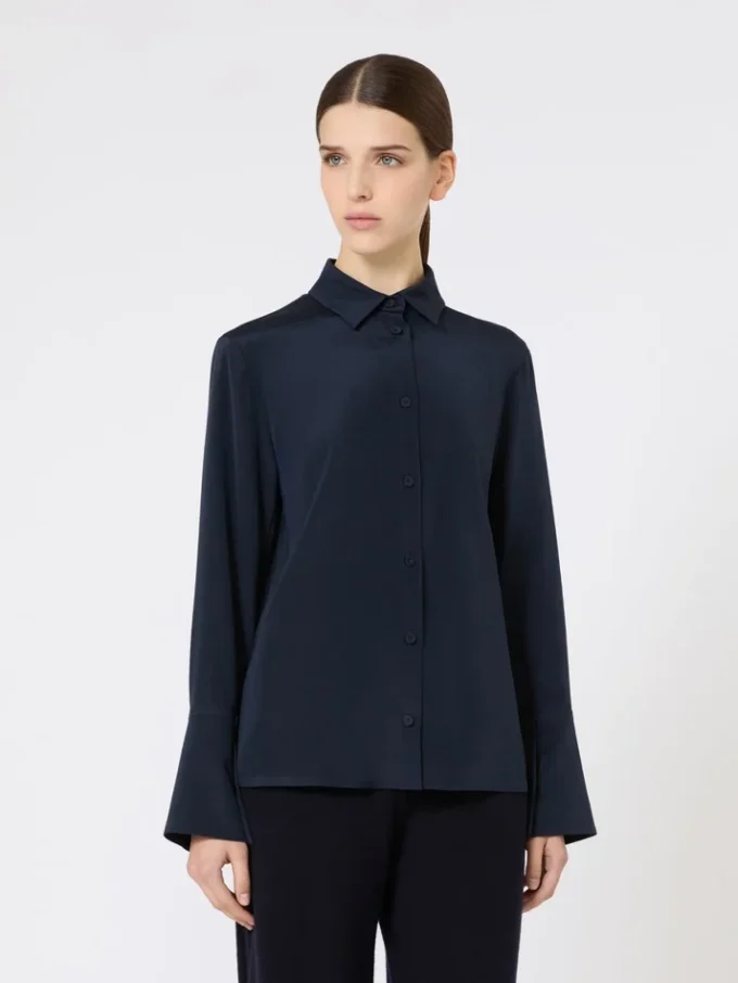 Silk crepe de chine shirt, ultramarine