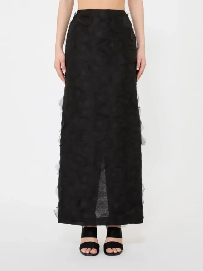 Silk jacquard midi skirt, black