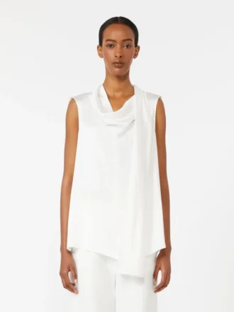 Silk satin top, white