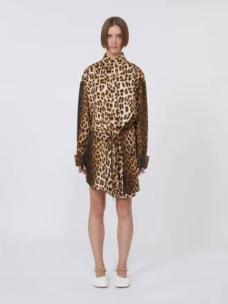 Silk twill criss-cross shirt dress, camel