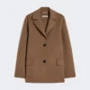Single-breasted double-faced wool jacket, camel