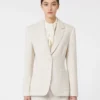 Single-breasted piqua jersey blazer, ivory