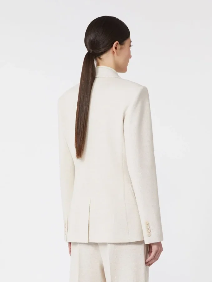 Single-breasted piqua jersey blazer, ivory