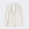 Single-breasted piqua jersey blazer, ivory