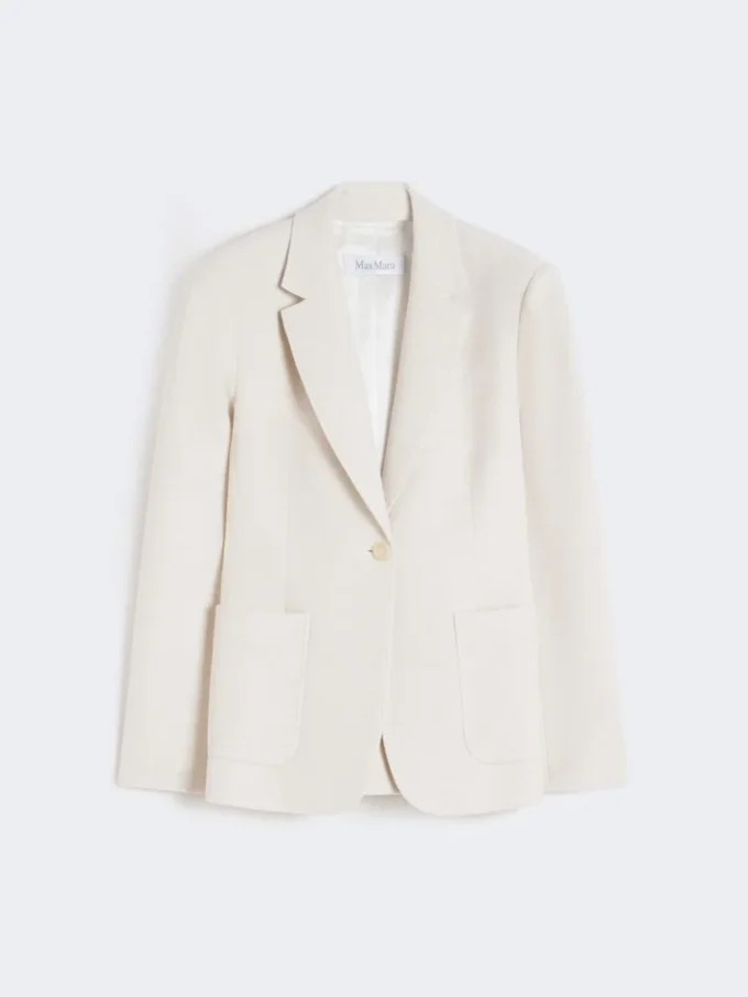 Single-breasted piqua jersey blazer, ivory