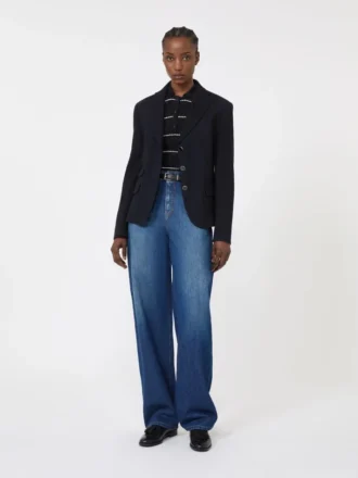 Single-breasted piqua jersey jacket, navy