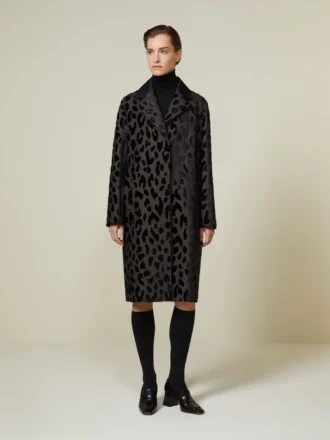 Single-breasted spotted velvet coat, black
