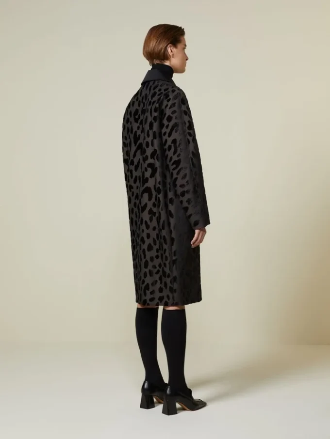 Single-breasted spotted velvet coat, black Single-breasted spotted velvet coat, black