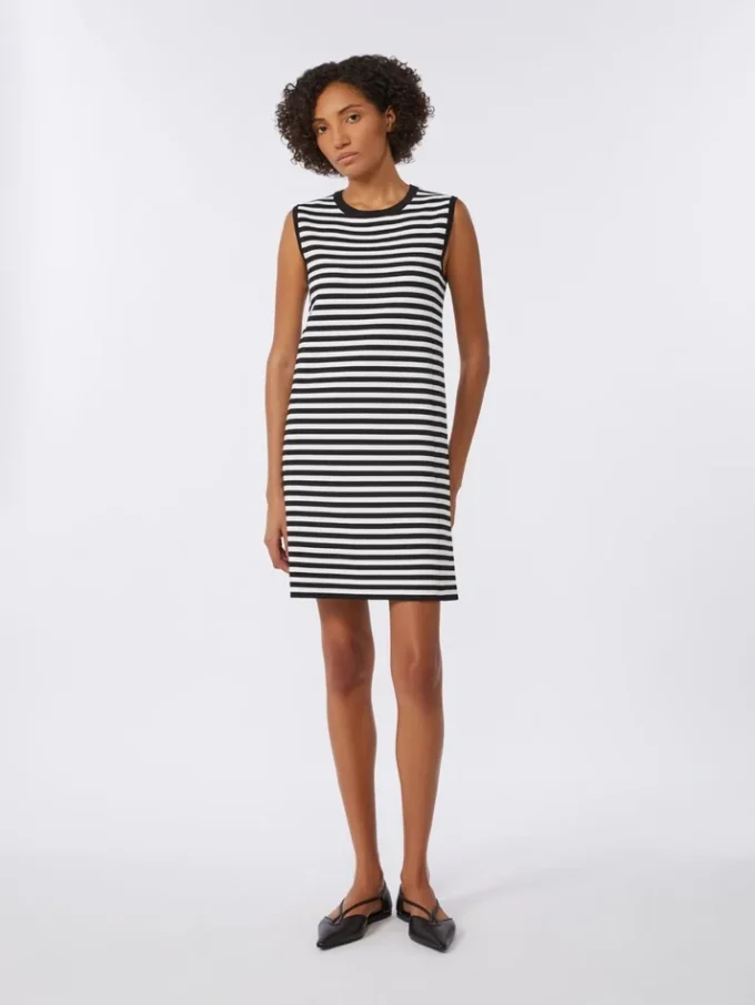 Sleeveless dress in viscose crepe yarn, black