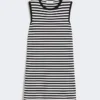 Sleeveless dress in viscose crepe yarn, black