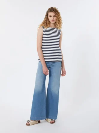 Sleeveless interlock jersey top, navy