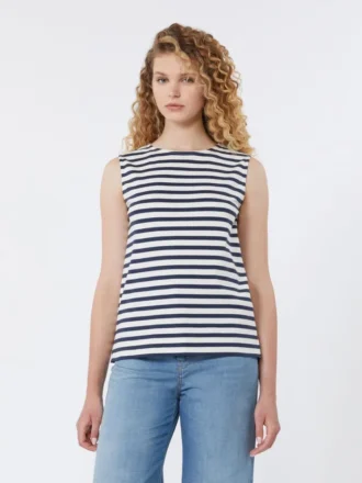 Sleeveless interlock jersey top, navy
