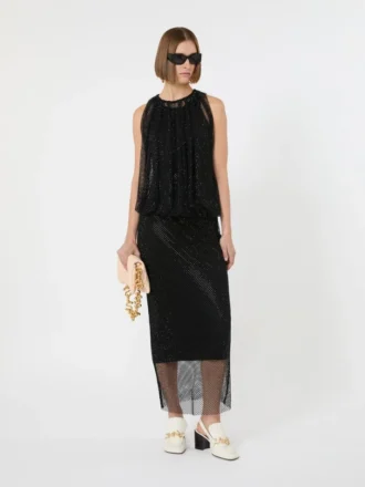 Sleeveless jersey dress with crystals, black