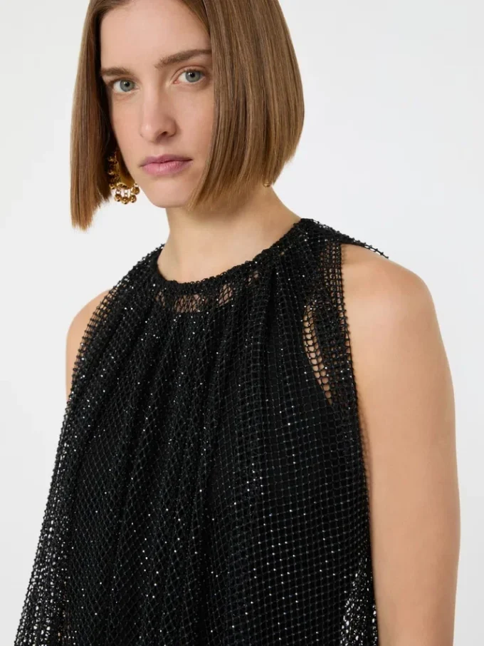 Sleeveless jersey dress with crystals, black