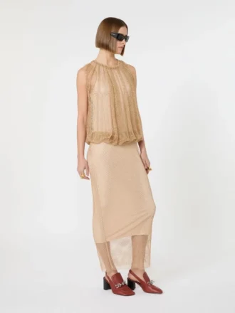 Sleeveless jersey dress with crystals, camel