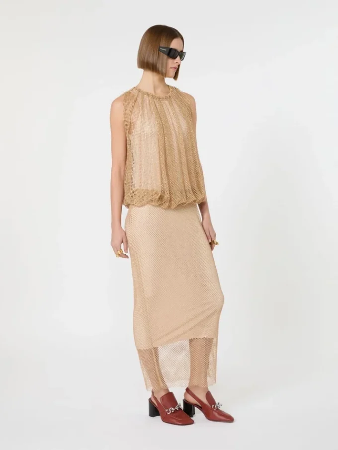 Sleeveless jersey dress with crystals, camel