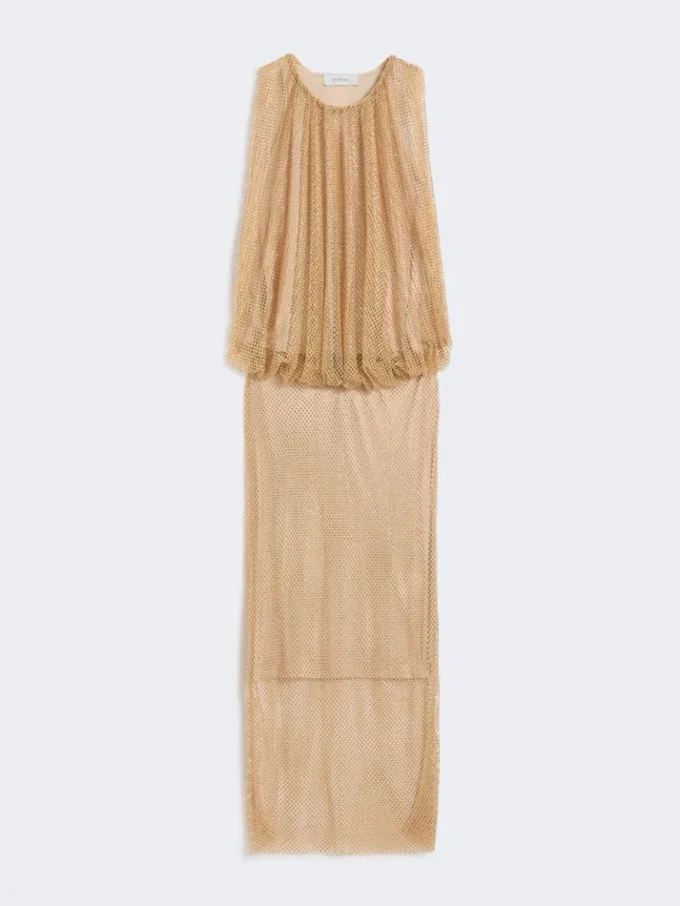 Sleeveless jersey dress with crystals, camel