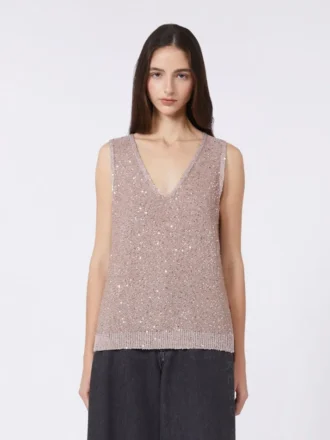 Sleeveless jumper with sequins, antique rose