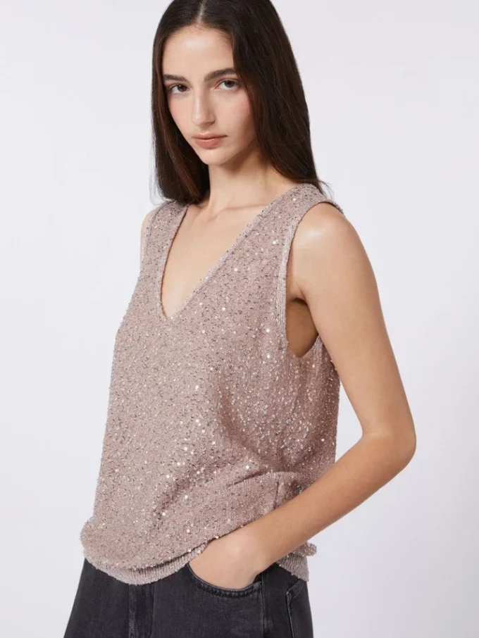 Sleeveless jumper with sequins, antique rose