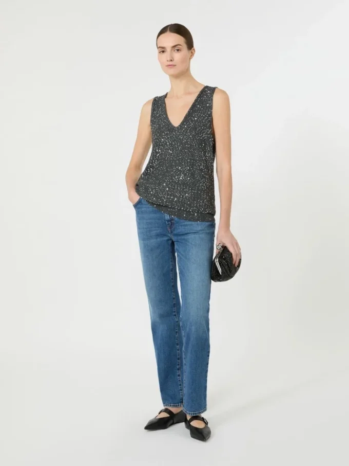 Sleeveless jumper with sequins, dark grey Sleeveless jumper with sequins, dark grey